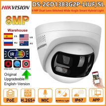 Telecamera IP Hikvision da 8 MP DS-2CD1383G2P-LIUF/SL Doppia lente 180 °   Visualizza l'allarme audio con luce stroboscopica audio a 2 vie con telecamera ibrida intelligente
