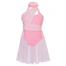 Kids Girls Gymnastics Ballet Lyrical Leotard Dress Ruched Bodice Contemporary Tutu Skirts Ballerina Figure Skating Dance Costume