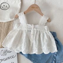 MILANCEL Neue Sommer Kinder Kleidung Set Mädchen Nette Hohl Weste Top + Denim Shorts Kinder Dünne Stil Outwear 2PCS