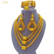 Luxury Dubai Multilayer Necklace And Earrings Jewelry Sets For Women Ethiopian Indian Bridal 24k Gold Color Wedding Party Gifts