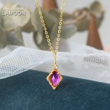 LAMOON Vingate Prinzessin Halskette Für Frauen S925 Silber Anhänger Halskette Synthetische Korund 14K Gold Überzogene Fine Schmuck LMNI107