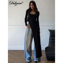 Dulzura Maxikleid mit O-Ausschnitt und langen Ärmeln, hohem Seitenschlitz, solide sexy Kleidung für Damen, Party, Club, Streetwear, Herbst und Winter