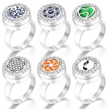 Anello diffusore per aromaterapia a forma di cuore in cristallo da 12 mm Medaglioni per profumo di olio essenziale in acciaio inossidabile Anello da cocktail per donna Gioielli