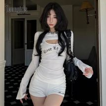 Tonngirls Koreanischer Stil T-Shirt Damen Druckbrief Zweiteilige Tops Y2k Vintage T-Shirts Streetwear Japanische 2000er Jahre T-Shirts Grunge