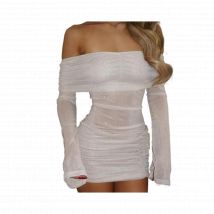 Sexy Slash Neck Pleated Mini Dress New Spring Long Sleeved Festival Women's Dress Fashion See Through Mesh Wrap A-line Dresses