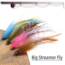 1 Stück # 2/0 Big Streamer Salzwasserfliege Grizzly Hackle Big Game Fliegen Lachs Bass Hecht Forelle Chub Fishing Kunstköder Köder