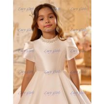 Elegant Flower Girl Dress Satin Fluffy With Quality Applique for Kids Wedding Birthday Holiday Party Evening Ball Gowns