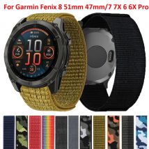 Fascia sportiva in nylon per Garmin Fenix 8 51mm 47mm/Fenix 7 7X Pro/Fenix 6 6X Pro 5 5X Plus/Fenix E Cinghie intrecciate traspiranti
