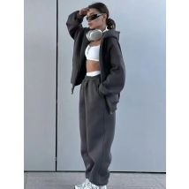 Laxsesu 2025 New Autumn & Winter Solid Color Casual Loose Warm Comfy Fleece Hoodie & Pants Set