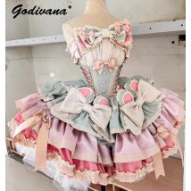 Nuovo compleanno per ragazze Lolita Dress 2024 Primavera ed estate Top a tubo da donna in raso Bowknot Slim Pettiskirt corto Mini abito da festa