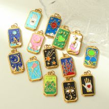 Ciondolo con carta dei tarocchi in un unico pezzo con sole, luna e occhio, ciondoli dorati, collana fai da te, accessorio per gioielli in acciaio inossidabile da donna
