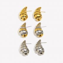 E.B.belle Thread Hollow Water Drop Earrings Fashion 316L Stainless Steel Silver Color Earrings for Women 18K Gold Plated Jewelry