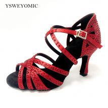 Dancing Shoes In High Heel 10cm Customized Color Red Blue Green Satin With Crystal Women Latin Salsa Shoes Indoor