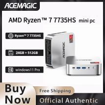 ACEMAGIC Mini PC AMD Ryzen 7 7735HS 24GB RAM 512GB SSD Windows 11 Pro Mini Computer  4K Triple Display, WiFi 6 BT 5.2 Expandable