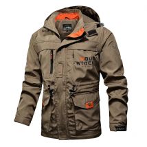 Outdoor-Windjacke für Herren in europäischer und amerikanischer Qualität. Einfarbiger, wasserdichter Herrenmantel mit Kapuze und Reißverschluss für Frühling und Herbst