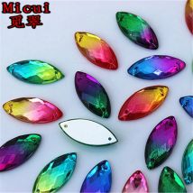Micui 50Pcs 10*23mm Double color Horse eye Acrylic Rhinestones Crystal Flatback Gems For Clothes Dress Sew On ZZ96