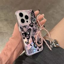 Trendige Perlen-Herz-Anhänger-Hülle für Xiaomi Redmi 15C 15 5G Poco C65 C71 C61 4G Schmetterlingsschleife Metallabdeckung
