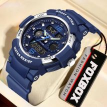 FOXBOX Casual Sport Elektronische Herrenuhr Mode Dual Digital Display Silikonarmband HD Leuchtender wasserdichter Alarm Herrenuhren