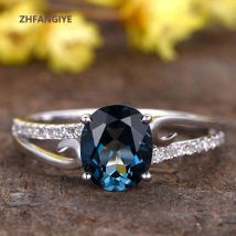 Trendy Ringe für Frauen 925 Silber Schmuck Ovale Form Sapphire Zirkon Edelstein Fingerring Hochzeit Versprechen Party Geschenk Zubehör