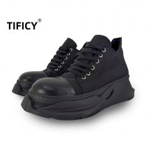 High Street Dark RO Biskuitkuchen Schwarz Doppelschicht unten Low Cut Canvas Schuhe Herren höhenvergrößernde lässige vielseitige Schuhe