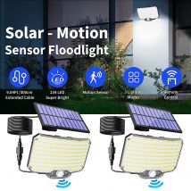 Lampade da parete solari con sensore di movimento 234LED per esterni con telecomando, 3 modalità, lampada di inondazione di sicurezza impermeabile dal tramonto all'alba per portico patio