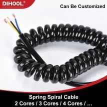Cable en espiral de resorte, Cable elástico negro de 2/3/4 núcleos, 0,3mm, 0,5mm, 1,0mm, 1,5mm, 2,5mm, 13-22AWG, Cable de extensión de alimentación telescópico