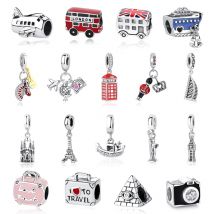 Oryginalny 100% 925 Sterling Silver Charm paciorek podróży taksówką motocykl diabelski młyn Charms
