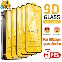 Pellicola protettiva in vetro temperato a copertura totale 9D da 5 pezzi per IPhone 17-11 serie 13/14/15/16/17 Pro Max HD 7/8/11/12 Mini 16e 15Plus