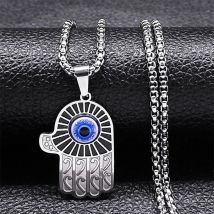Hand von Fatima bösen blauen Auge Halskette für Frauen Männer Silber Farbe Edelstahl Truthahn Auge Glücks kette Schmuck Collier6130
