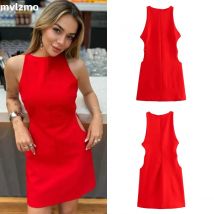 Feste Farbe Kleider Frauen träger losen Halfter kurz 2024 Sommer neue elegante Party kleider rote Mini kleider