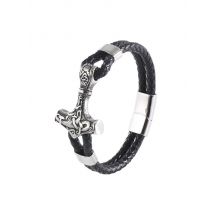 Punk Men Vikings Style Genuine Leather Bracelet Braided Multilayer Stainless Steel Norse Wristband Amulet Bangles BB1469