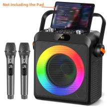 Macchina per karaoke T19-T con 2 microfoni wireless |   Altoparlante Karaoke nero con regolazione degli alti/bassi, sistema PA con altoparlante wireless