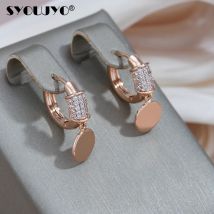 Glänzende Scheiben-Tropfen-Ohrringe für Frauen, SYOUJYO 585er Roségold, natürlicher Zirkon, voll gepflastert, Luxus-Braut, Hochzeit, edler Schmuck