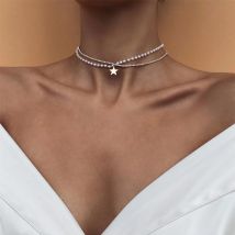 Boho Fashion wielowarstwowa pozłacana sztuczna perła kryształowy łańcuszek naszyjnik dla kobiet