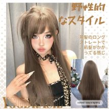 28Inch Wild Style Honey Ash Brown Synthetic Wigs With Bangs Long Straight Hair Mechanism Wig For Women Daily Use Heat Resistant