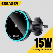 Essager Magnetic Car Phone Holder 15W Wireless Charger Stand For iPhone 17 16 15 14 Max Car Mount Charger for Magsafe LED Light