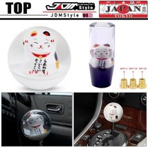 Lucky Cat Gear Shift Knob Acrylic Crystal Ball Stick Shift Heads Replacement Shifter With M8 M10 M12 Adapter