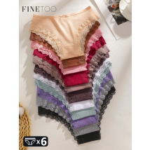 FINETOO 6PCS Women's Cotton Lace Underwear Sexy Crossed Belts Brazilian Panties Female Low Rise Breathable Briefs Soft Lingerie