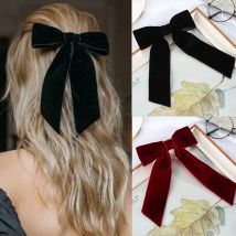 Mollette in velluto con fiocco Temperamento da donna Coda di cavallo Forcina per capelli Clip per capelli per ragazze Nastro rosso nero Accessori per capelli alla moda