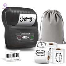 KAYSION Thermal Label Printer with 3 Rolls White Label Paper And Bag Wireless Suitable for Barcode, Home, Office Scenarios
