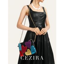 Luxuriöse, lustige, bunte, metallische PU-Vegan-Leder-Clutch für Damen, modisch, süßes Herzmuster, quadratische Handtaschen, Kette, Umhängetasche