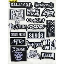 Black White English rock band Patches for Clothing DIY Stripes Written Words Sticker Clothes Stickers Apparel Garment Accessorie