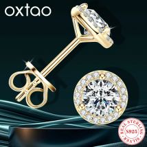﻿   OXTAO Moissanite Orecchino Della Vite Prigioniera 5mm 6.5mm 8mm Signore Reale 925 Argento Scintillante Orecchini Penetranti Gioielli Da Sposa Regalo