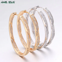 MHS.SUN Women Hoop Earrings Fashion Twisted Design AAA Zircon Circle Earrings Round Ear Jewelry For Female Gold Color 1Pair