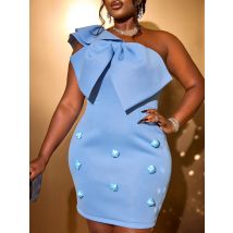 One-Shoulder-Partykleider mit Blumenrüschen, großer Schleife, figurbetonte Event-Kleider für Frauen, Geburtstag, Hochzeit, Gast, Anlass, neue Mode