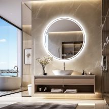 Specchio da bagno con luci a LED Cerchio retroilluminato illuminato Specchio illuminato a parete Antiappannamento 3 colori Cambia IP65 dimmerabile