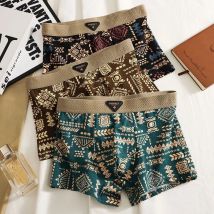 Boxer da uomo in stile etnico retrò, comodi slip, intimo elastico con stampa vintage per uomo, lingerie, pantaloncini a vita media