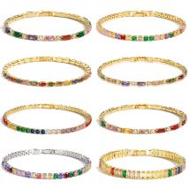 18K Gold Plated New Rainbow CZ Tennis Bracelets For Women Bangle Colorful Zirconia Femme Bridal Wedding Jewelry Gift