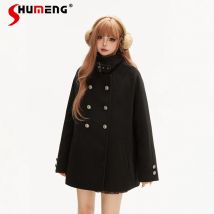 Koreanische Süße Elegante Adrette Stehkragen Zweireiher Langarm EINE Lose A-linie Woolen Mäntel Jacken Für Frauen Winter