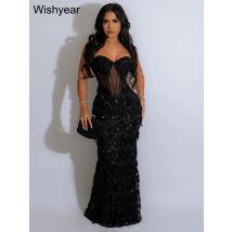 Sexy Spaghetti Strap Backless Bodycon Abend Club Party Kleider für Frauen Elegante Quaste Pailletten Langes Kleid Geburtstag Femme